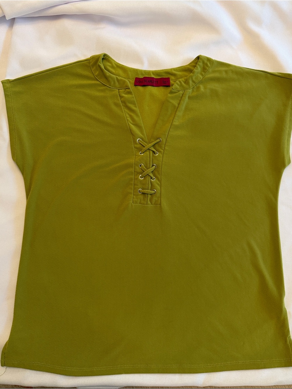 Love Scarlet Lace-Up V-Neck Tee - Olive, S
